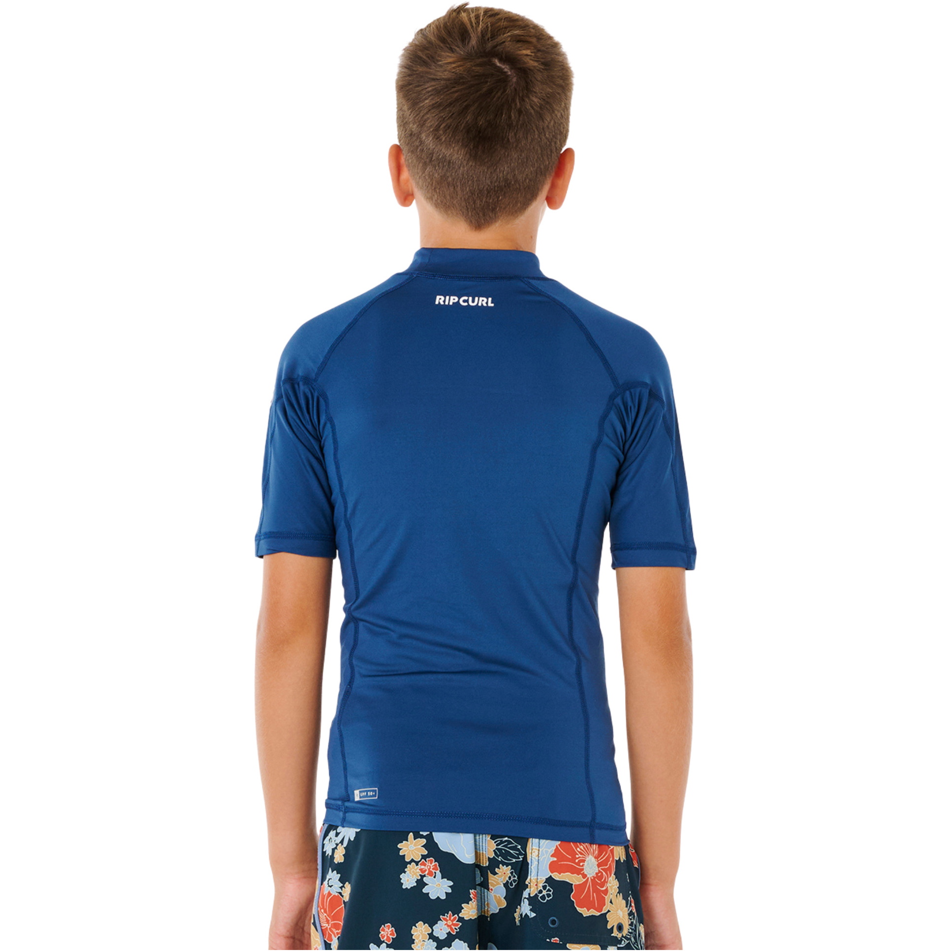 2026 Rip Curl Junior Waves UPF Short Sleeve Rash Vest 136BRV - Light Navy